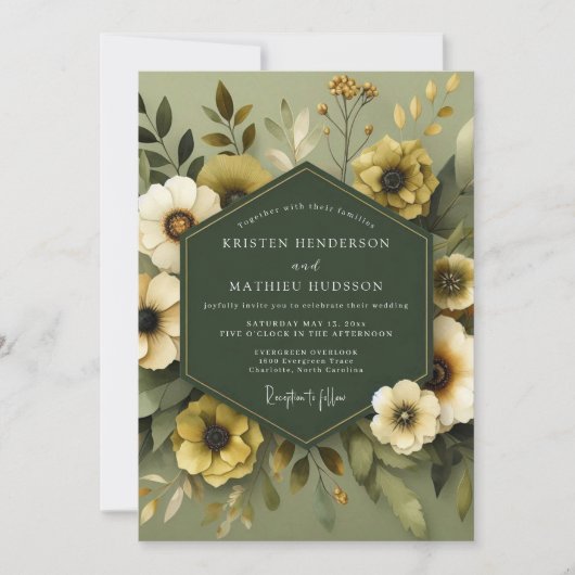 Invitation Mariage Olive Muted Flora (Devant)