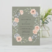 Invitation Mariage Olive Pêche Ranunculus Eucalyptus (Debout devant)