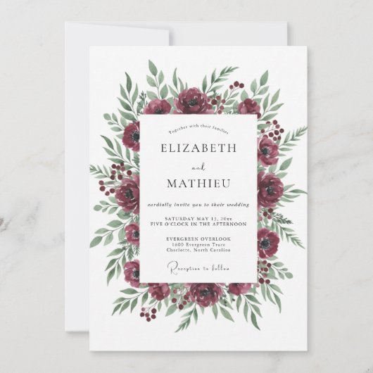 Invitation Mariage Olive Péonie Marron (Devant)