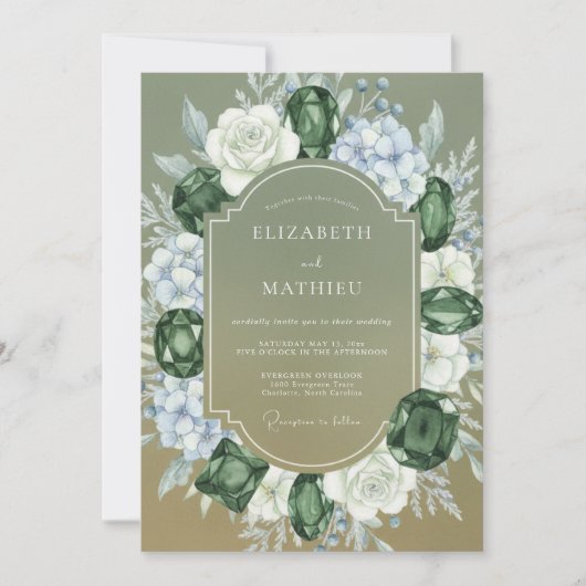 Invitation Mariage Olive Pervenche Hydrangea Eucalyptus (Devant)