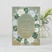 Invitation Mariage Olive Pervenche Hydrangea Eucalyptus (Debout devant)