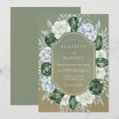 Invitation Mariage Olive Pervenche Hydrangea Eucalyptus (Devant / Derrière)