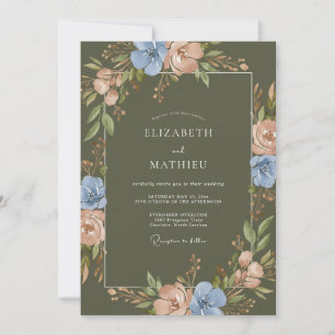 Invitation Mariage Olive Pervenche Ranunculus Eucalyptus