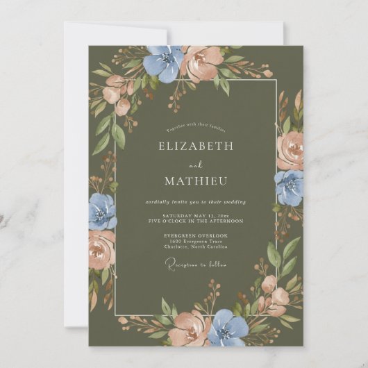 Invitation Mariage Olive Pervenche Ranunculus Eucalyptus (Devant)