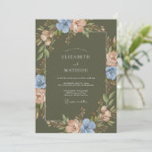 Invitation Mariage Olive Pervenche Ranunculus Eucalyptus (Debout devant)
