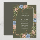 Invitation Mariage Olive Pervenche Ranunculus Eucalyptus (Devant / Derrière)