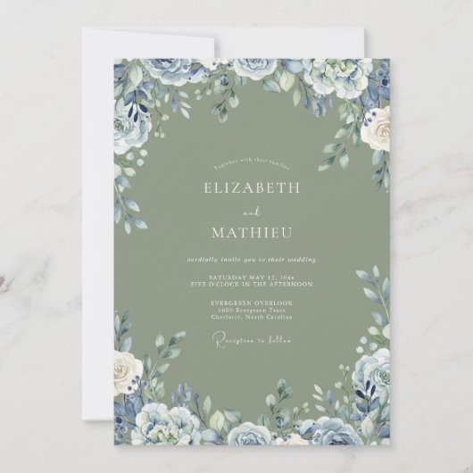 Invitation Mariage Olive Ranunculus Eucalyptus Ardoise (Devant)