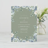 Invitation Mariage Olive Ranunculus Eucalyptus Ardoise (Debout devant)
