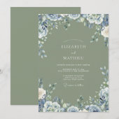 Invitation Mariage Olive Ranunculus Eucalyptus Ardoise (Devant / Derrière)