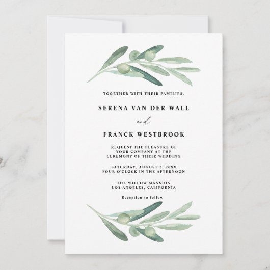 Invitation Mariage Olive rustique (Devant)
