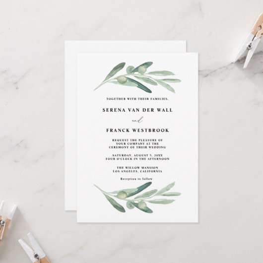Invitation Mariage Olive rustique (Devant/Arrière en situation)