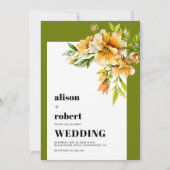 Invitation Mariage olive vert rhododendron jaune orange (Devant)