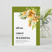 Invitation Mariage olive vert rhododendron jaune orange (Debout devant)