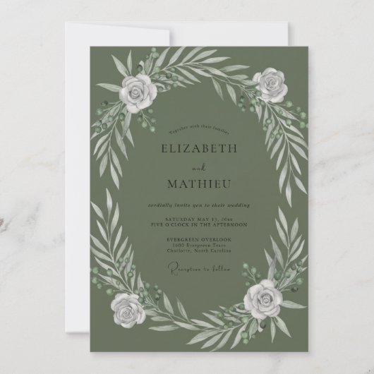 Invitation Mariage Olive White Rose (Devant)
