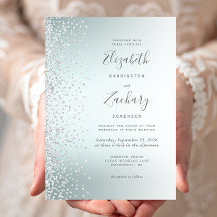 Invitation Mariage ombré aqua paillettes diamant argenté