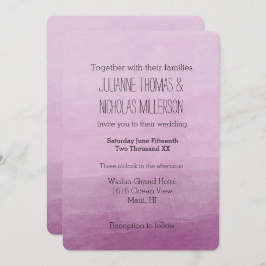 Invitation Mariage Ombre d'aquarelle rose (Devant / Derrière)