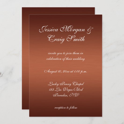 Invitation Mariage Ombre en cuivre brossé foncé (Devant / Derrière)