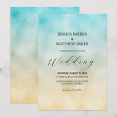 Invitation Mariage ombré feuille Aqua et Or (Devant / Derrière)