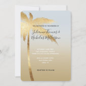 Invitation Mariage Ombre Gold Blue Palm Tree (Devant)