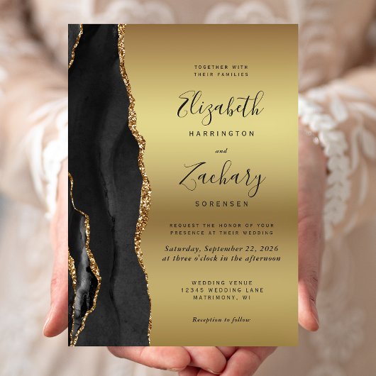 Invitation Mariage ombré or Agate noire