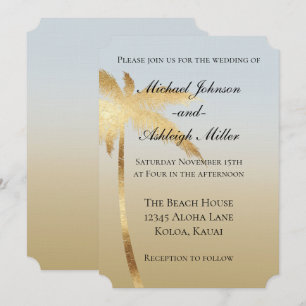 Invitation Mariage ombré Palmier Bleu Or