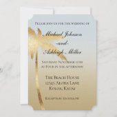 Invitation Mariage ombré palmier or bleu (Devant)