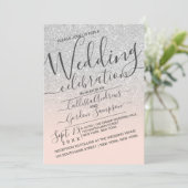 Invitation Mariage Ombre Parties scintillant rose argent de l (Debout devant)