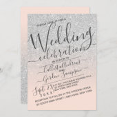 Invitation Mariage Ombre Parties scintillant rose argent de l (Devant / Derrière)