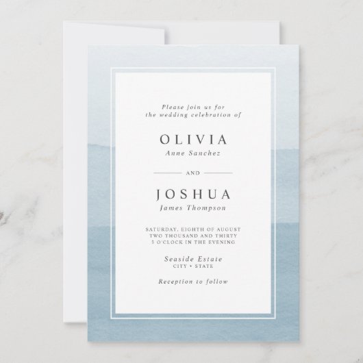 Invitation Mariage Ombre simple bleu Dusty (Devant)