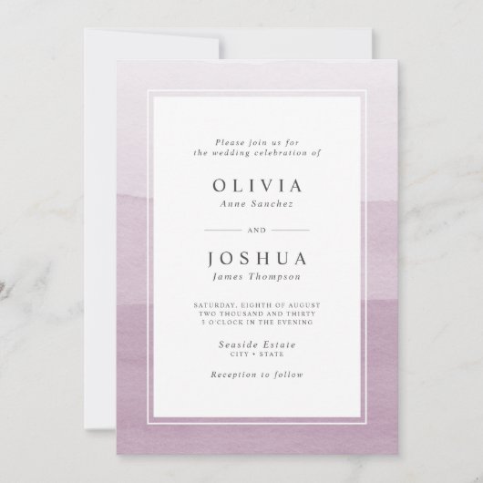 Invitation Mariage Ombre simple d'aquarelle en plum (Devant)