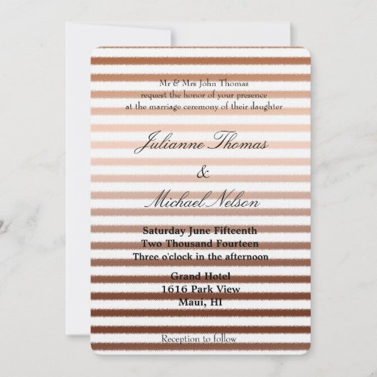 Invitation Mariage Ombre Stripes en bronze or (Devant)