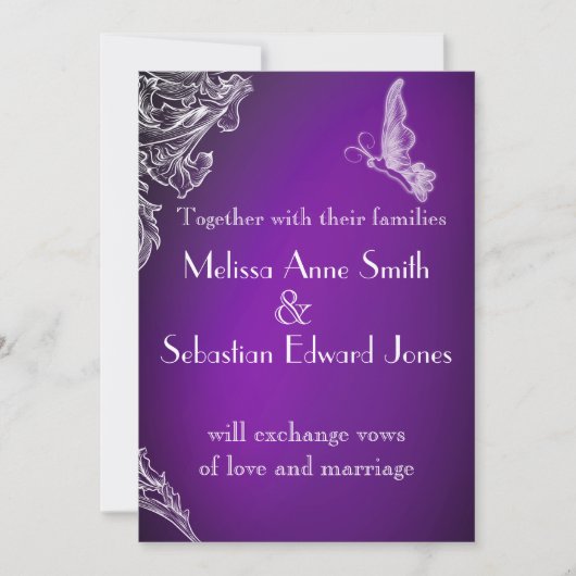 Invitation Mariage OMBRÉ vintage LACE & BOUTTERFLIES (Devant)