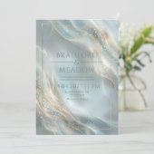 Invitation Mariage ondoyant sarcelle brumeux poussière d'étoi (Debout devant)