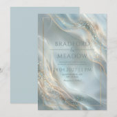 Invitation Mariage ondoyant sarcelle brumeux poussière d'étoi (Devant / Derrière)