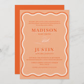 Invitation Mariage ondulé rétro Orange Peach (Devant / Derrière)