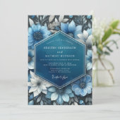 Invitation Mariage Opulence Botanique Bleu Profond (Debout devant)