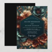 Invitation Mariage Opulence Botanique Sarcelle (Devant / Derrière)