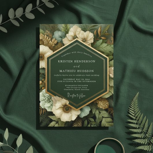 Invitation Mariage Opulence Botanique Vert Profond