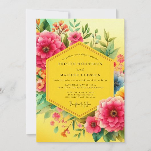 Invitation Mariage Opulence Fleurie Jaune (Devant)