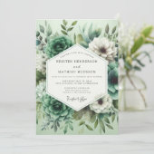 Invitation Mariage Opulence Fleurie Vert Menthe (Debout devant)