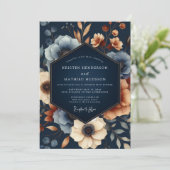 Invitation Mariage Opulence Florale Automnale Navy (Debout devant)