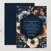 Invitation Mariage Opulence Florale Automnale Navy (Devant / Derrière)