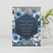 Invitation Mariage Opulence Florale Bleu Marine (Debout devant)