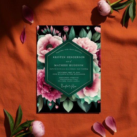 Invitation Mariage Opulence Florale Émeraude Profond