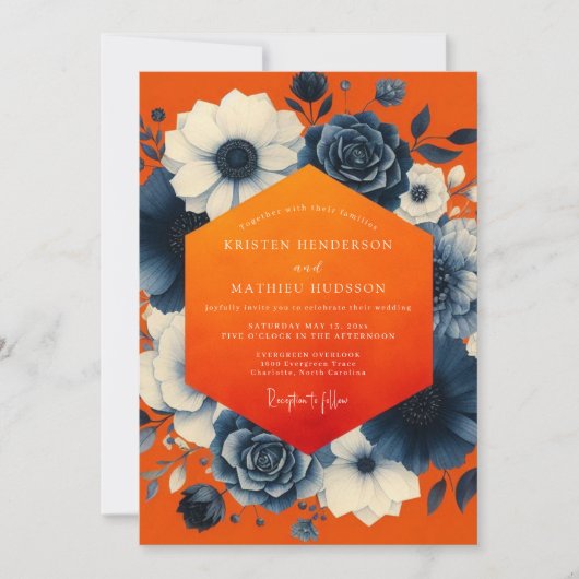 Invitation Mariage Opulence Florale Orange (Devant)