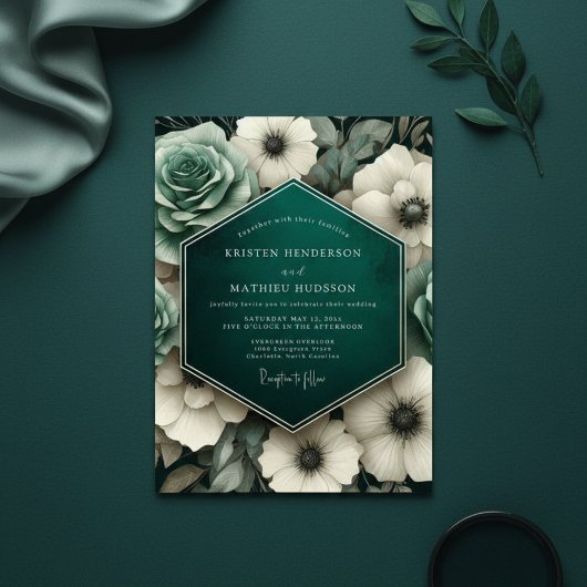 Invitation Mariage Opulence Florale Sarcelle