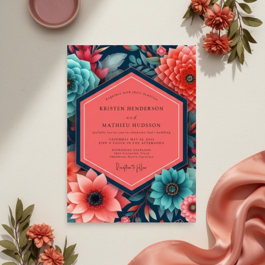 Invitation Mariage Opulence Florale Sarcelle