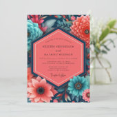 Invitation Mariage Opulence Florale Sarcelle (Debout devant)