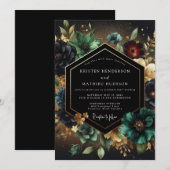 Invitation Mariage Opulence Florale Turquoise Profond (Devant / Derrière)