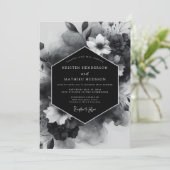 Invitation Mariage Opulent à Fleurs Noires (Debout devant)